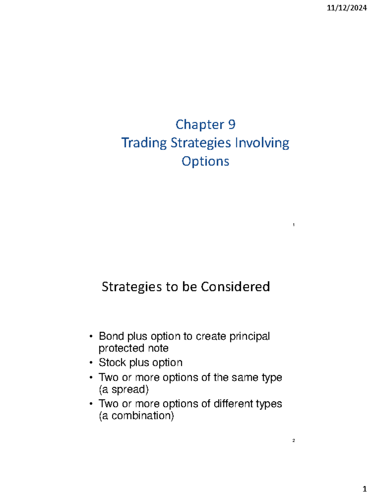 Chapter 9: Options Trading Strategies and Payoff Structures - Studocu