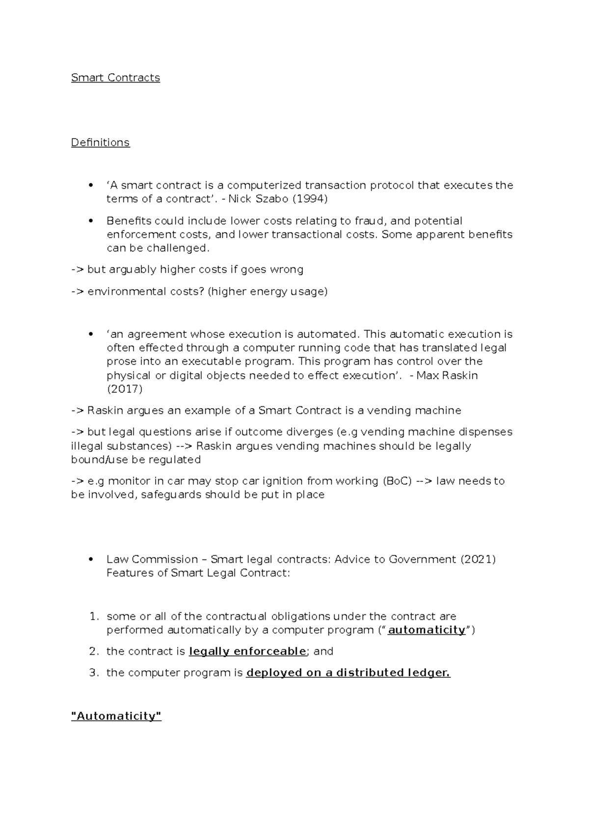 Smart Contracts (LAW101): Key definitions and legal implications - Studocu