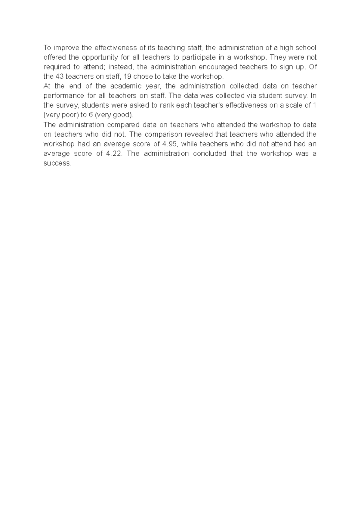 Case Study #1: Impact of Teacher Workshops on Performance Evaluation ...