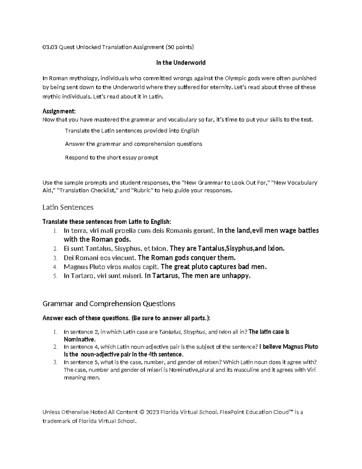 03.03 Translation Assignment: Latin to English in the Underworld - Studocu