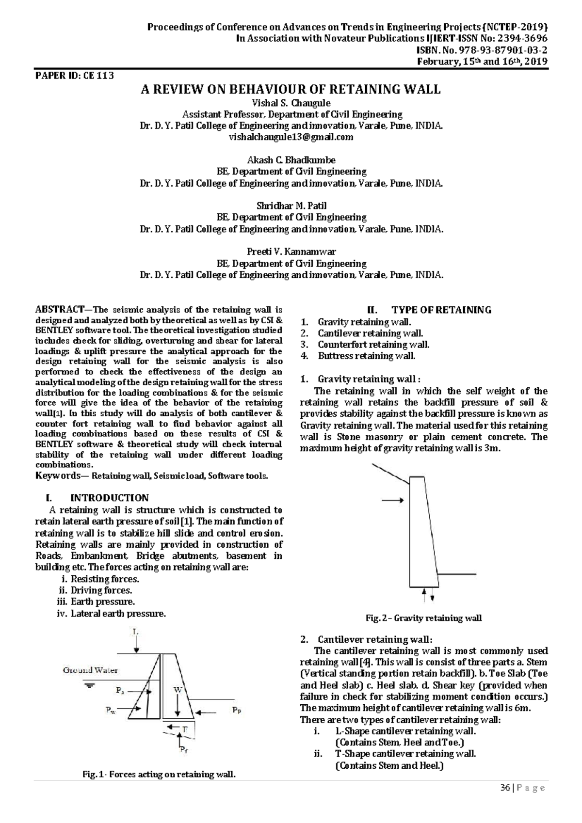 NCTEP-2019: Seismic Analysis of Retaining Wall Behavior Review - Studocu