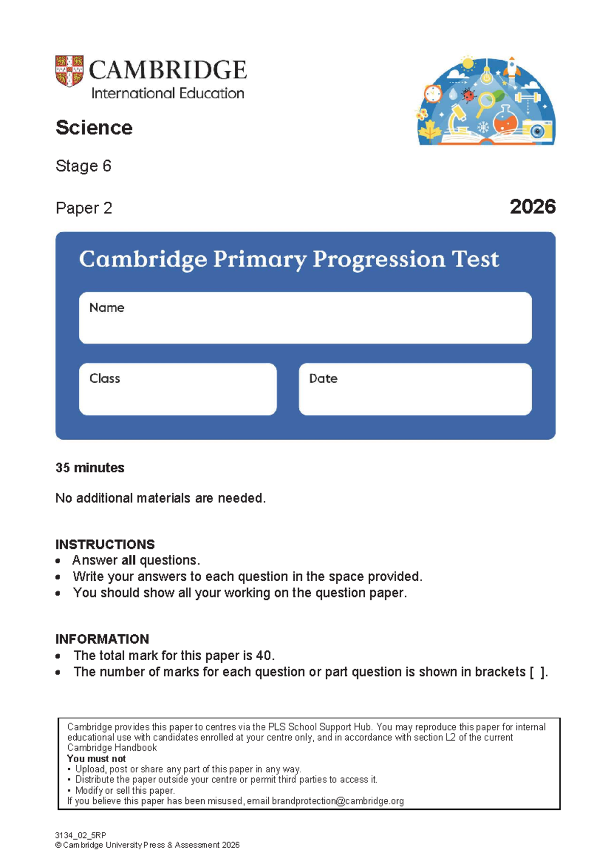 Science Stage 6 Paper 2 2026 - 35 Min Exam Instructions - Studocu