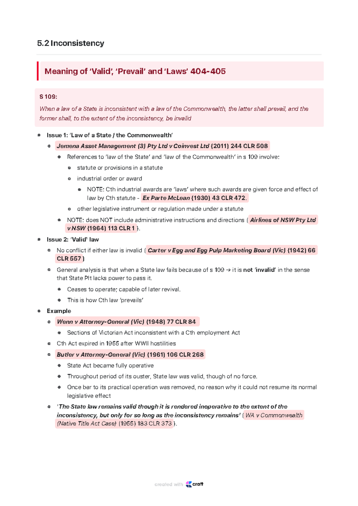 5.2 Inconsistency: Understanding Commonwealth and State Law Conflicts ...