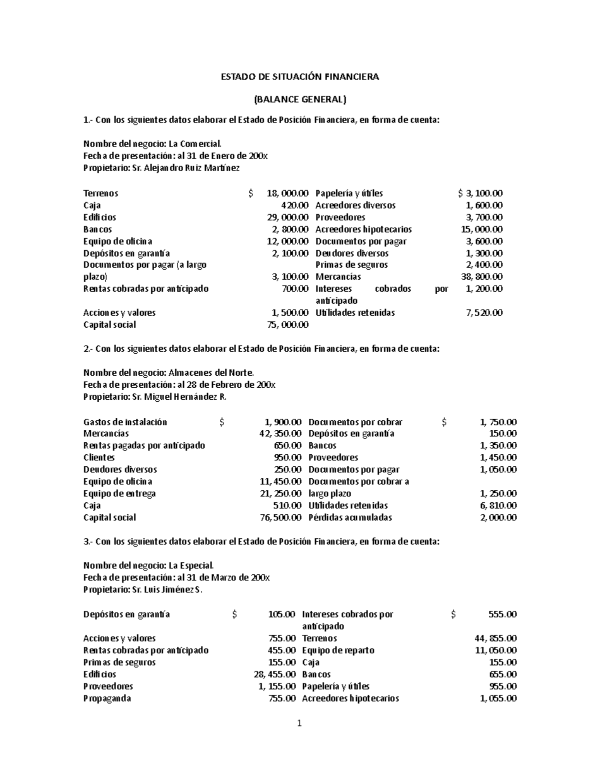 Ejercicios de Contabilidad General y Estados Financieros (Ejercicio ...