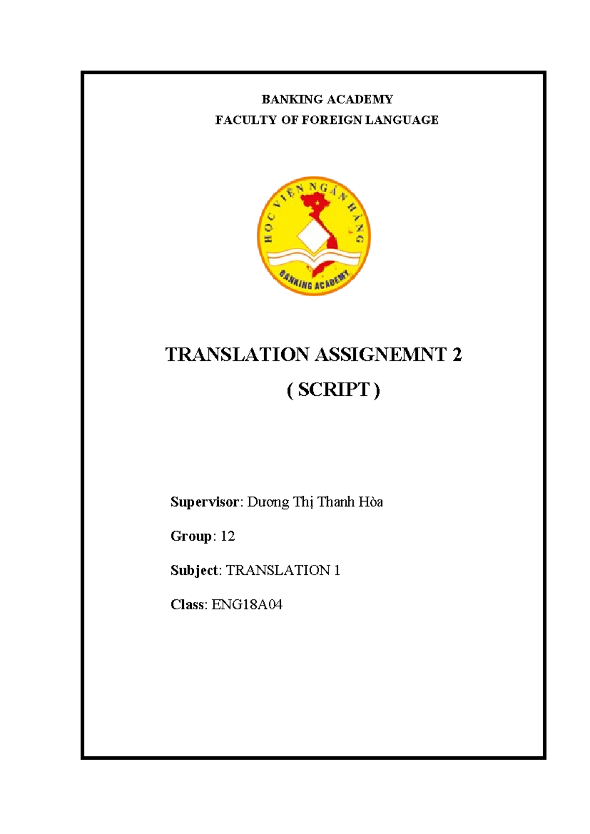 content script .. - BANKING ACADEMY FACULTY OF FOREIGN LANGUAGE ...