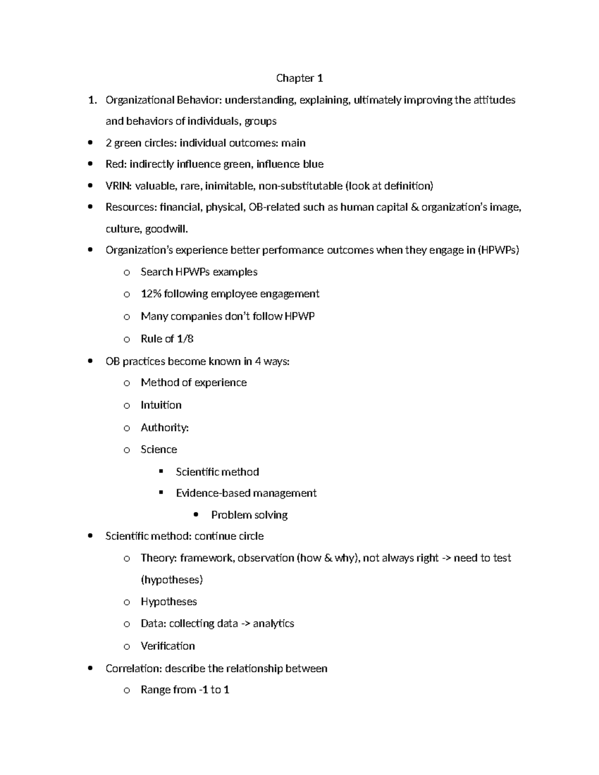 Chapter 1 - Organizational Behavior Class Notes - Studocu