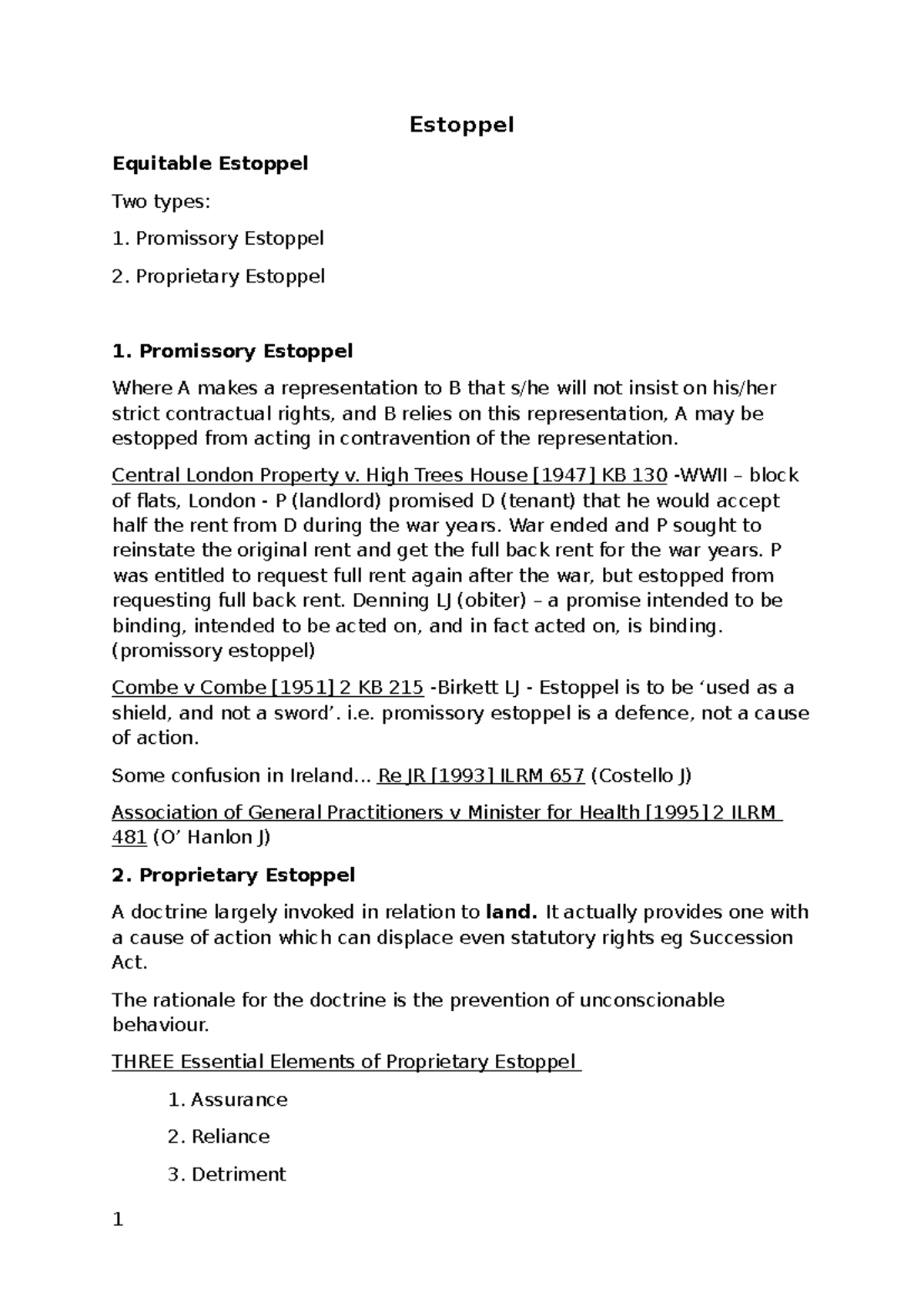 2026 Estoppel Notes: Promissory & Proprietary Estoppel Explained - Studocu