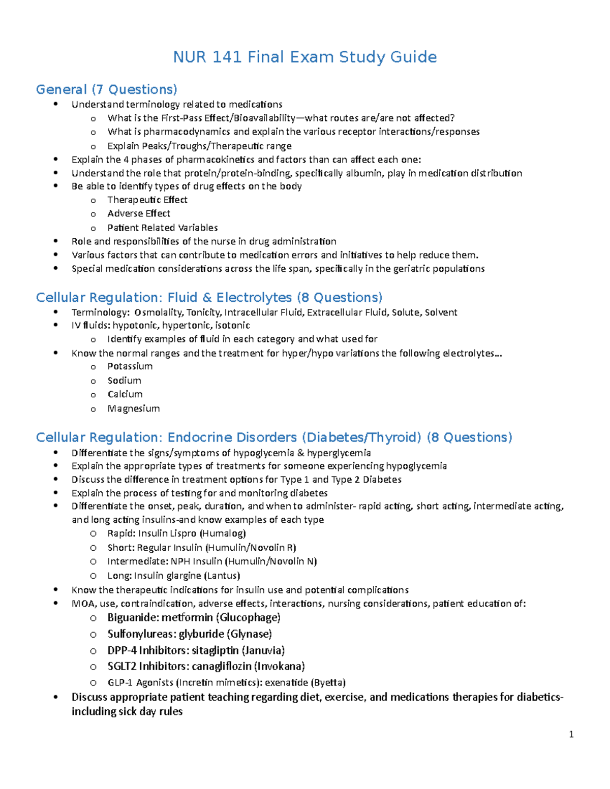 NUR 141 Final Exam Comprehensive Study Guide for Nursing Students - Studocu