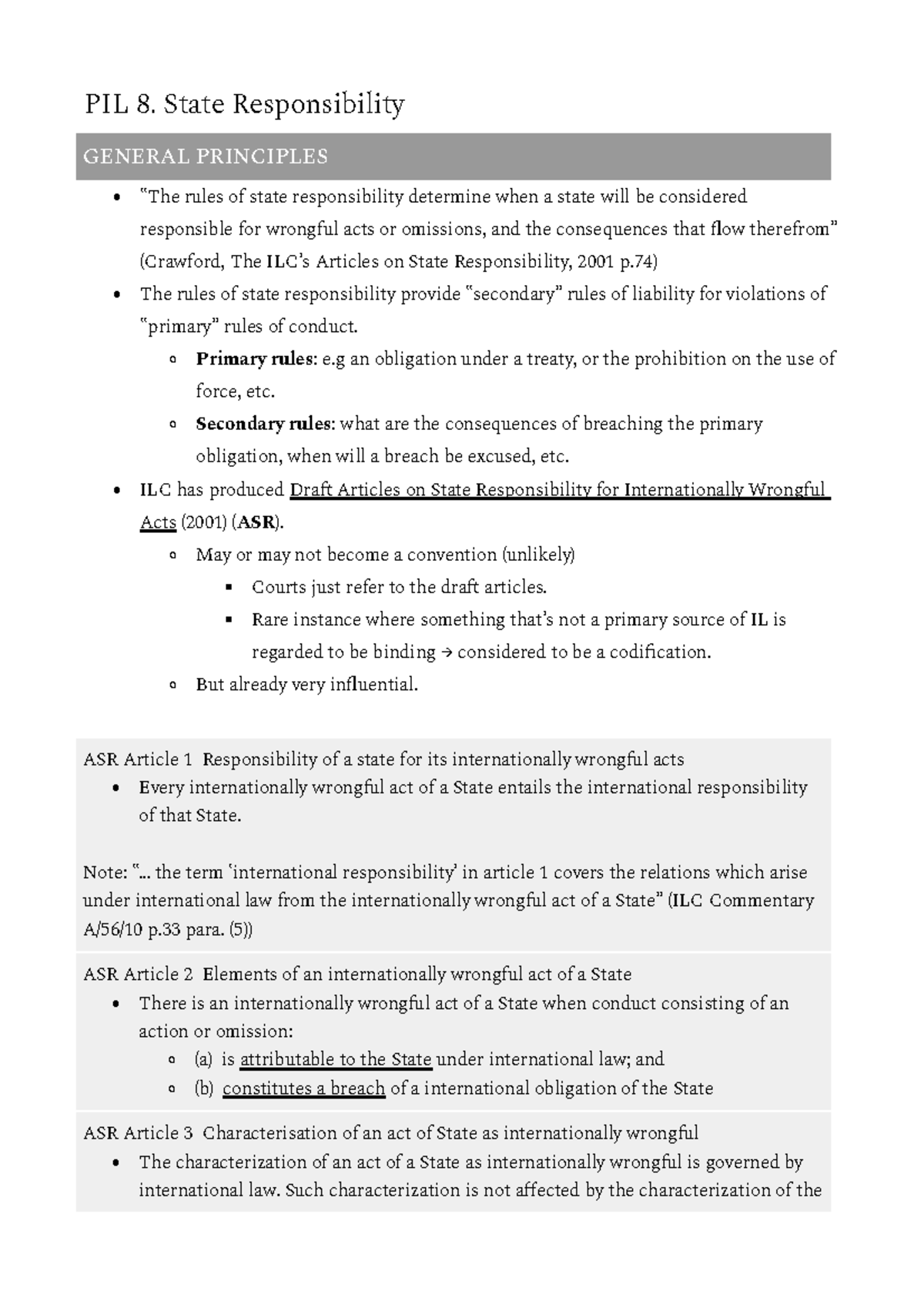 PIL 8. Final Exam Notes on State Responsibility in International Law ...