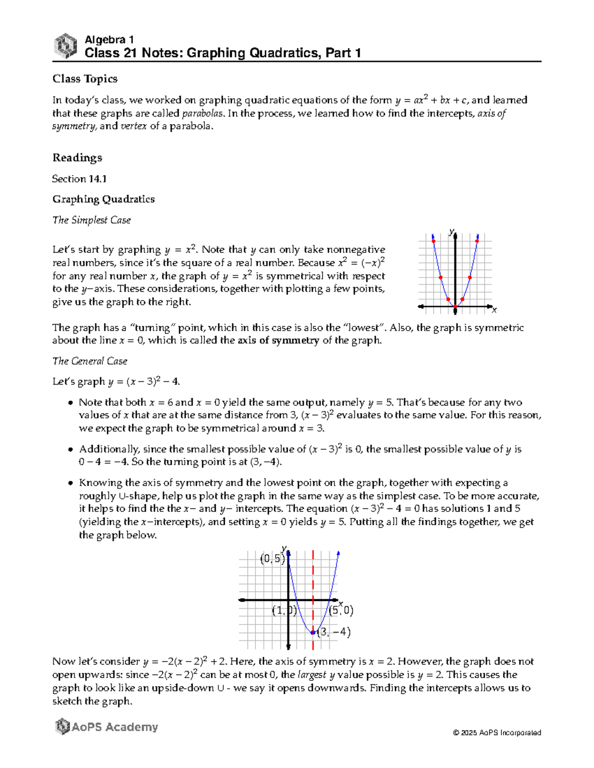 Algebra 1 - Lesson 21 Notes: Graphing Quadratics Overview - Studocu