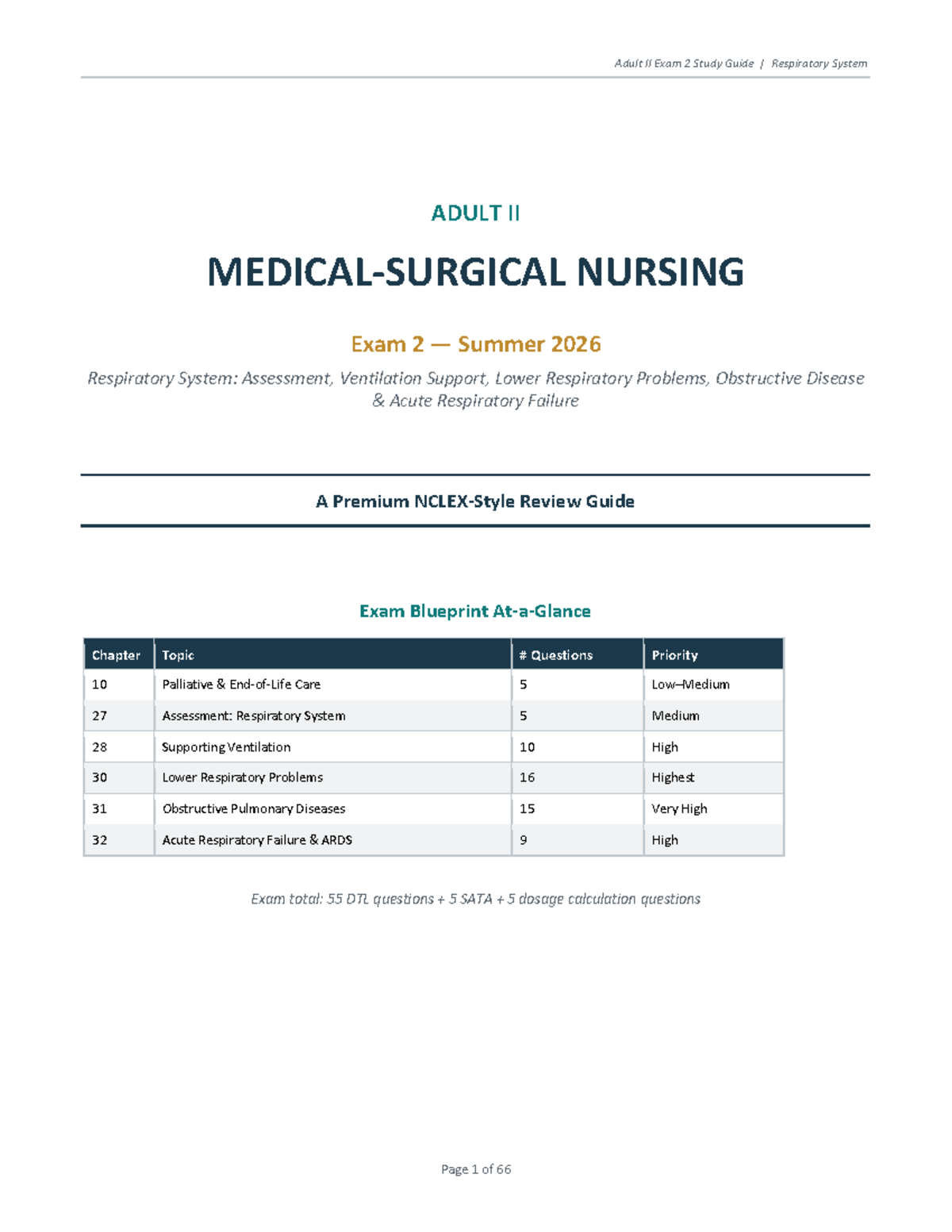 Adult II NURSING Exam 2 Study Guide: Respiratory System Overview ...