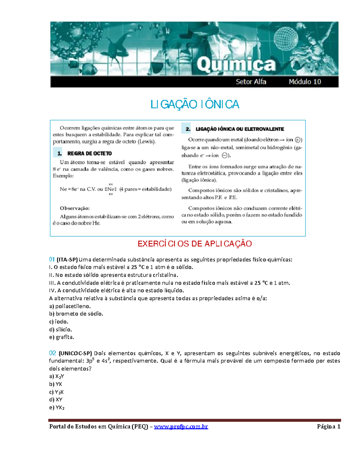 Alfa - Módulo 10 - Exercícios de Química sobre Ligação Iônica - Studocu