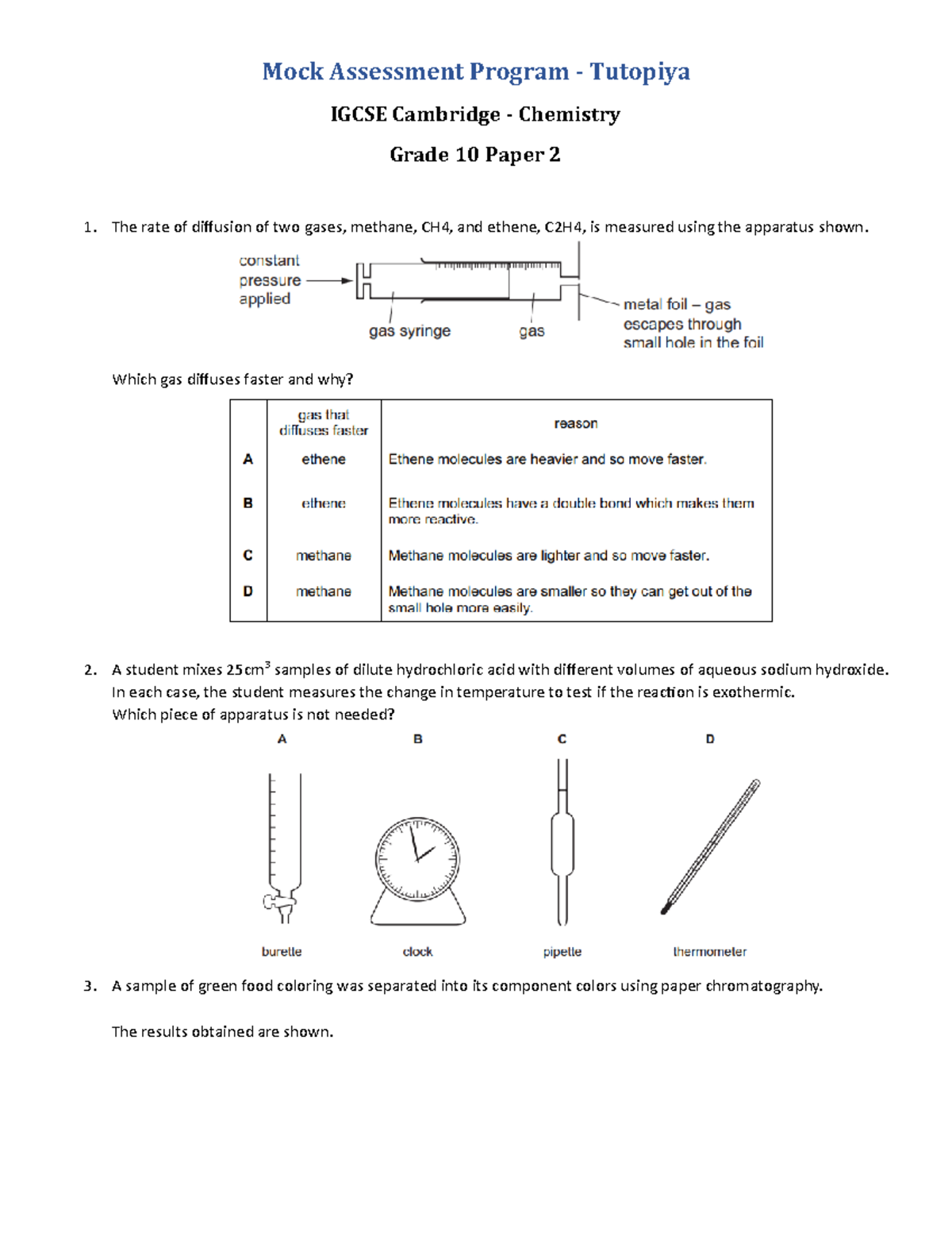 IGCSE Chemistry Mock Exam – Paper 2 (1714796245752) - Studocu