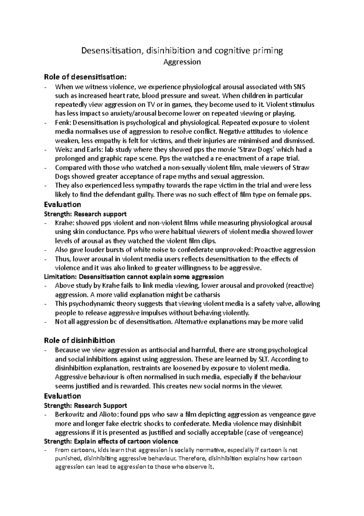 Desensitisation, disninhibition, cognitive priming - Desensitisation ...