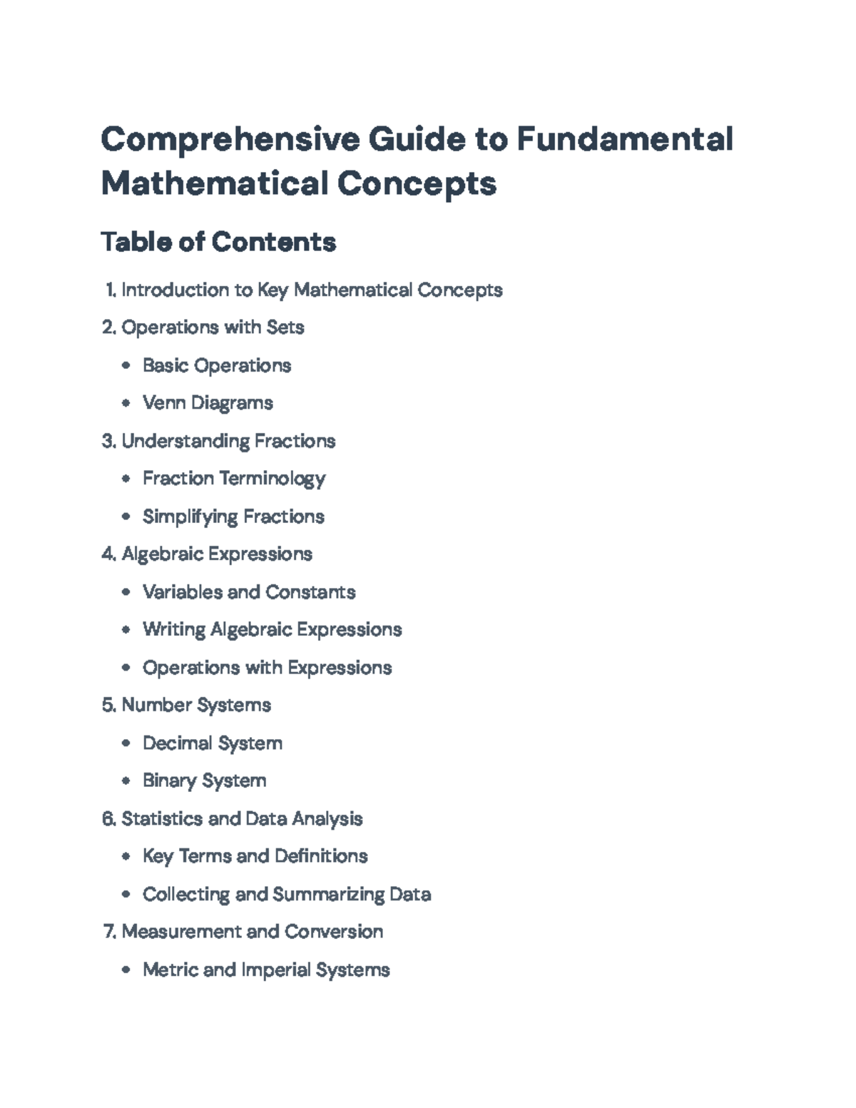 Comprehensive Math Concepts Guide for Course XYZ: Key Topics Overview ...