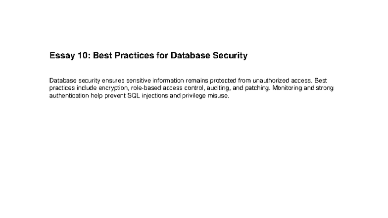Essay 10 Database Security - S-111B - Essay 10: Best Practices for ...