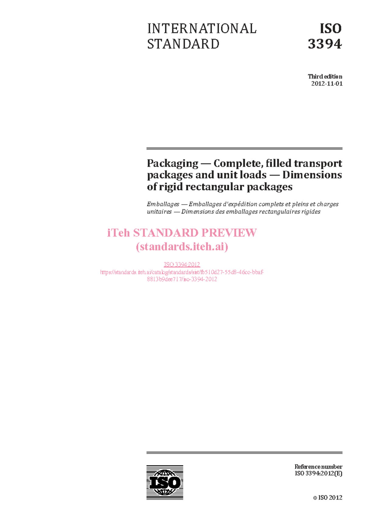 ISO 3394:2012 - Dimensions of Rigid Rectangular Packages - Studocu