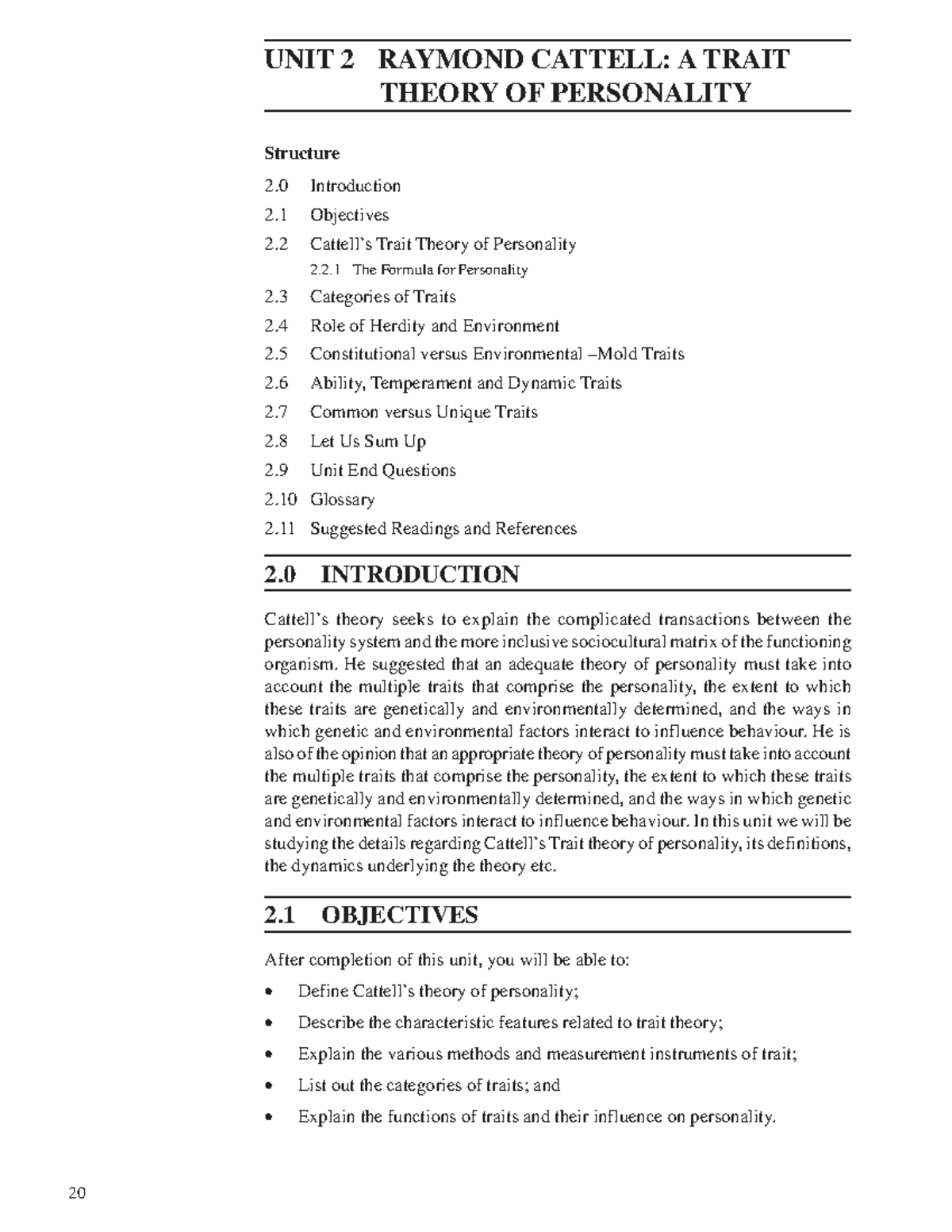 Unit 2: Raymond Cattell's Trait Theory of Personality Analysis - Studocu
