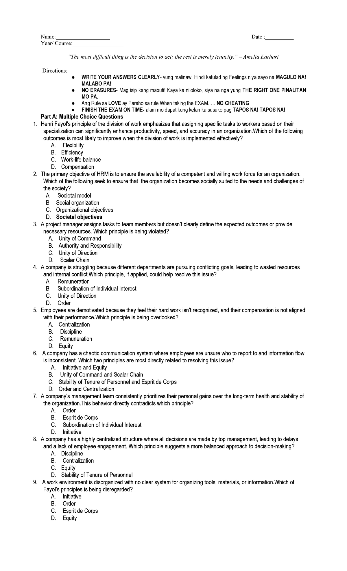 HRM Midterm Exam 2025: Key Concepts and Principles in Management - Studocu