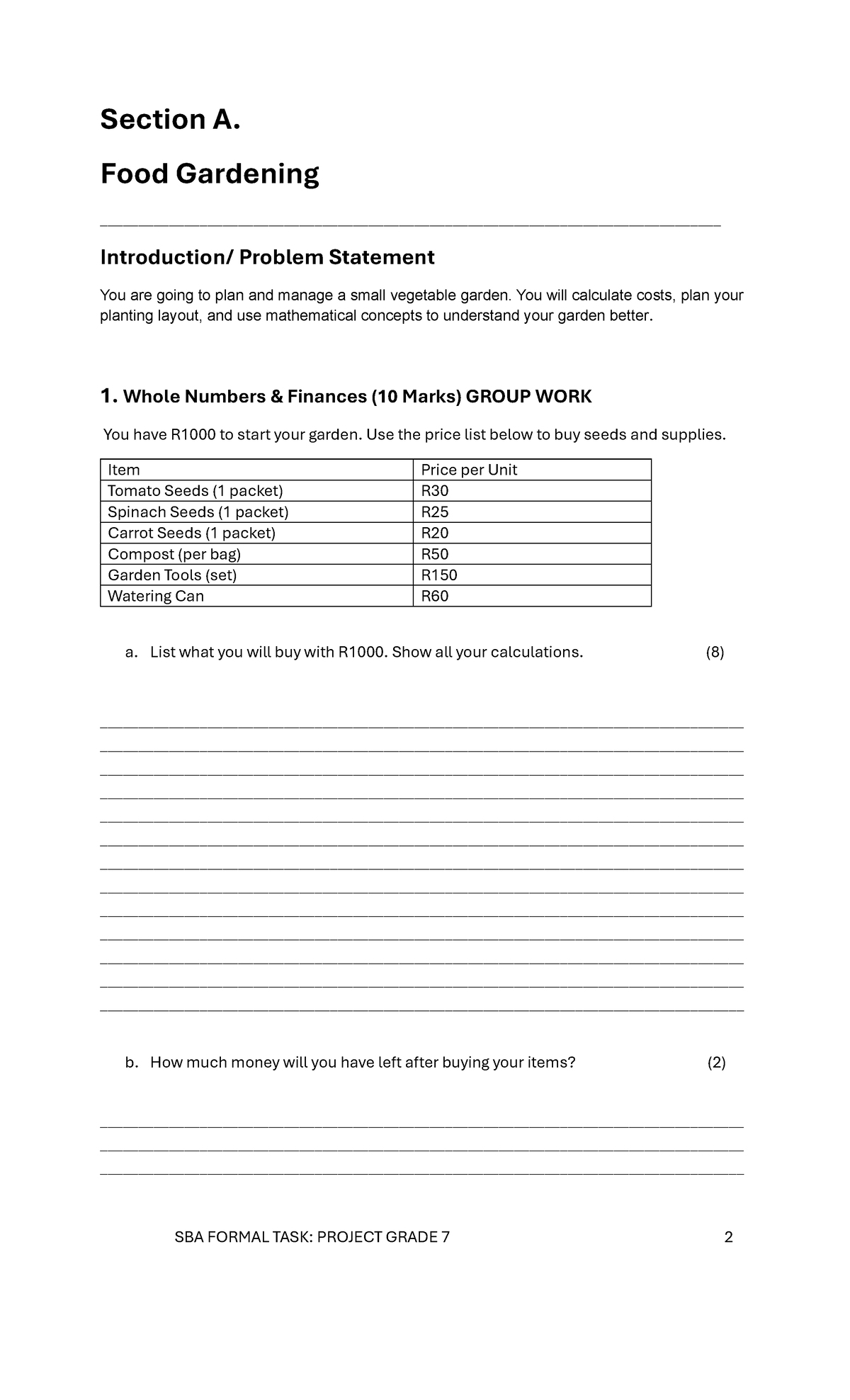 Grade 7 SBA Formal Task: Food Gardening Project Overview - Studocu