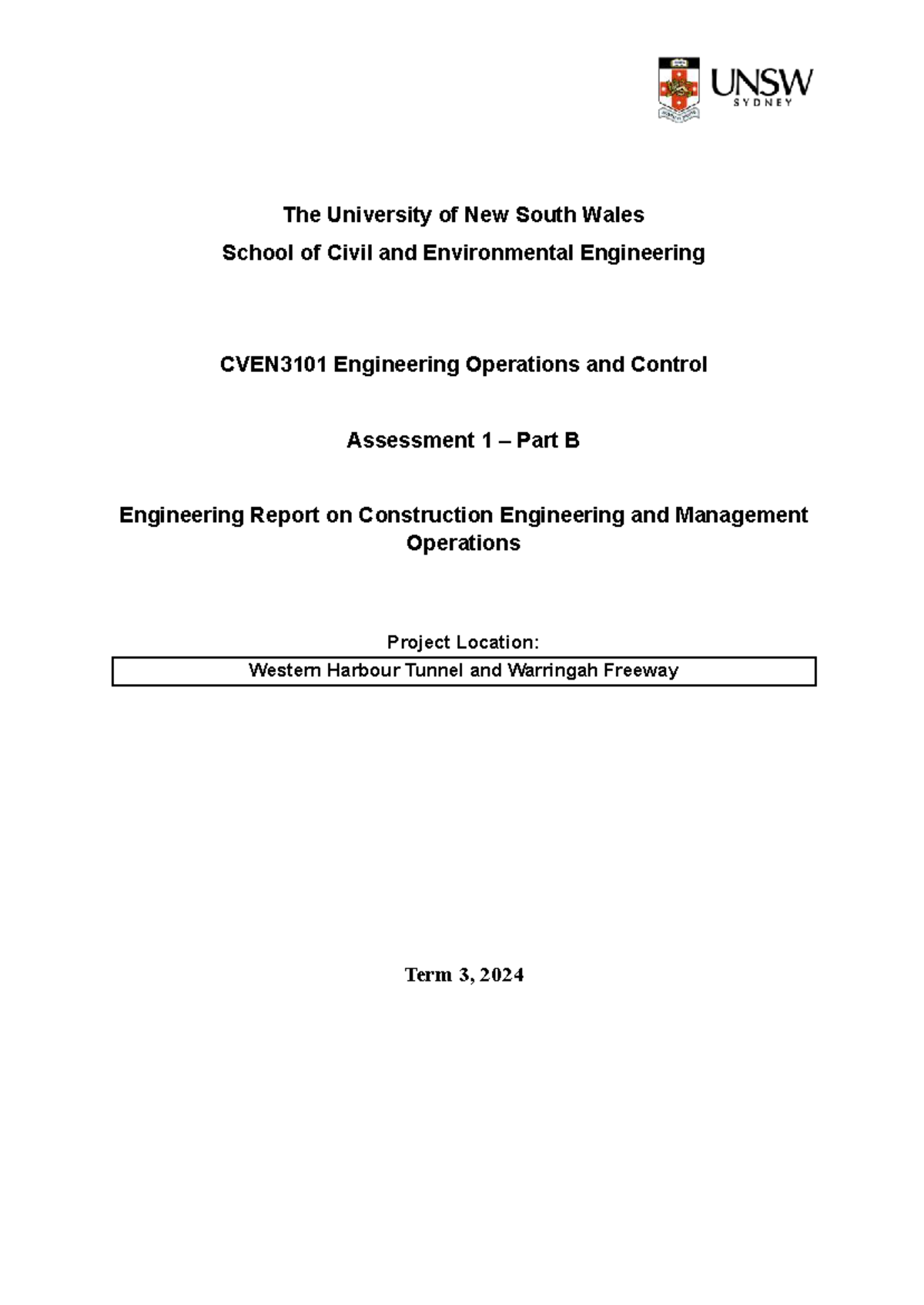 CVEN3101 Engineering Operations: Report on WHT & WFA Project Management ...