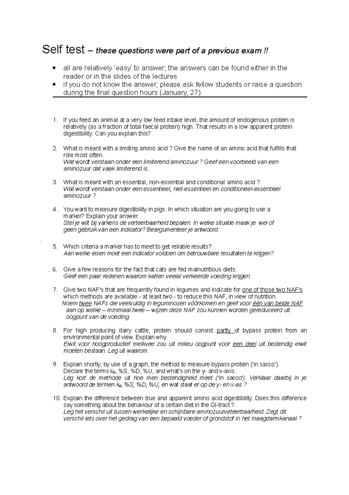 Final Exam Self-Test: Practice Questions for January 27, 2015 - Studeersnel