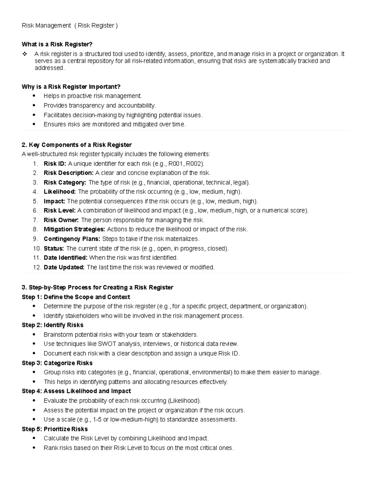 AIS-Risk-Register - Risk register notes - Risk Management ( Risk ...