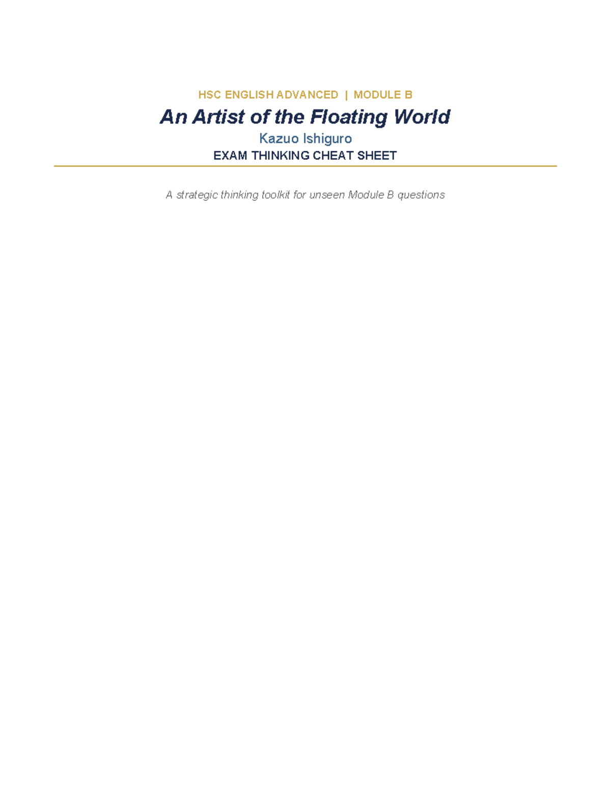 HSC ENGLISH ADVANCED MODULE B An Artist of the Floating World Exam ...