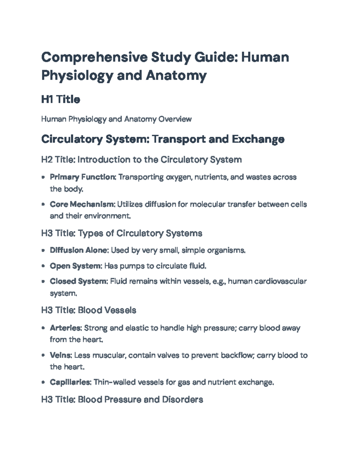 Human Physiology and Anatomy Study Guide: Key Systems Overview ...