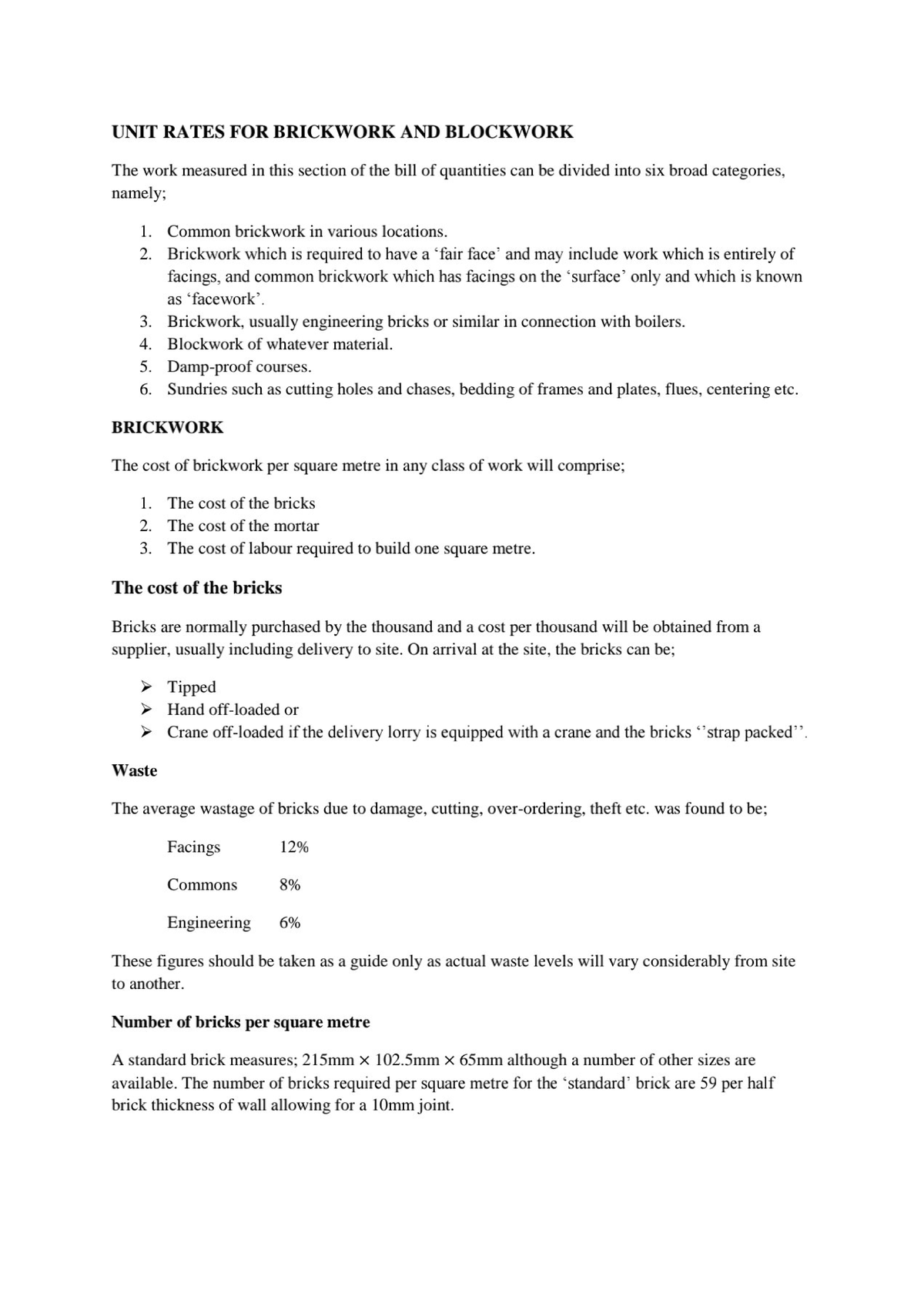 UNIT Rates for Brickwork and Blockwork: Cost Analysis and Labour ...