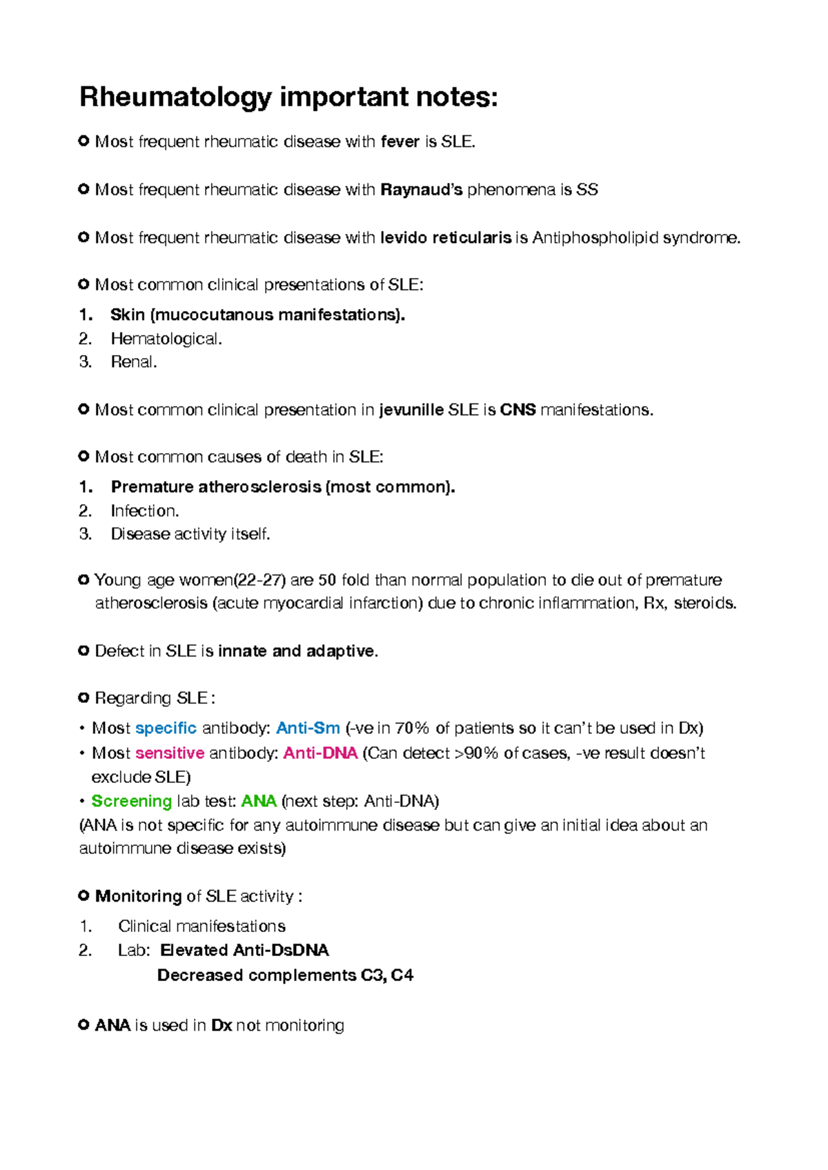 Rheumatology notes - Physiotherapy - Rheumatology important notes: Most ...