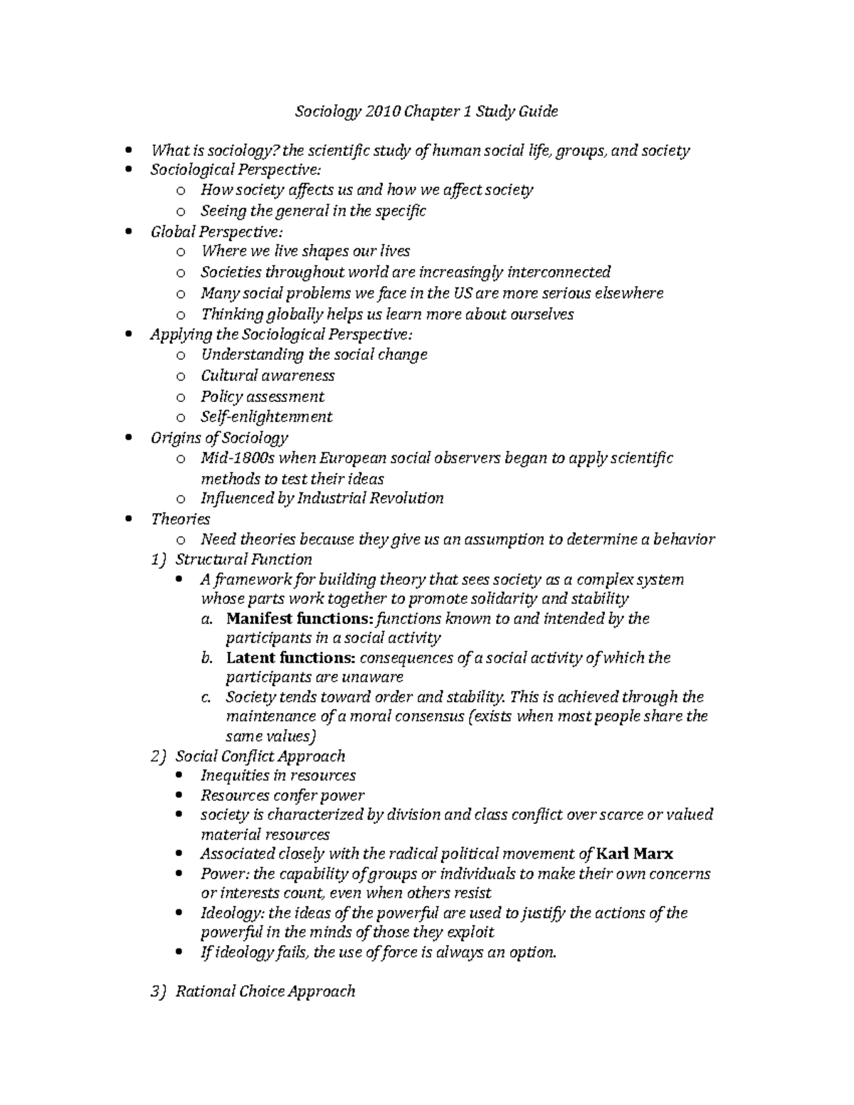 Sociology 2010 Chapter 1 - Key Concepts and Theories Summary - Studocu
