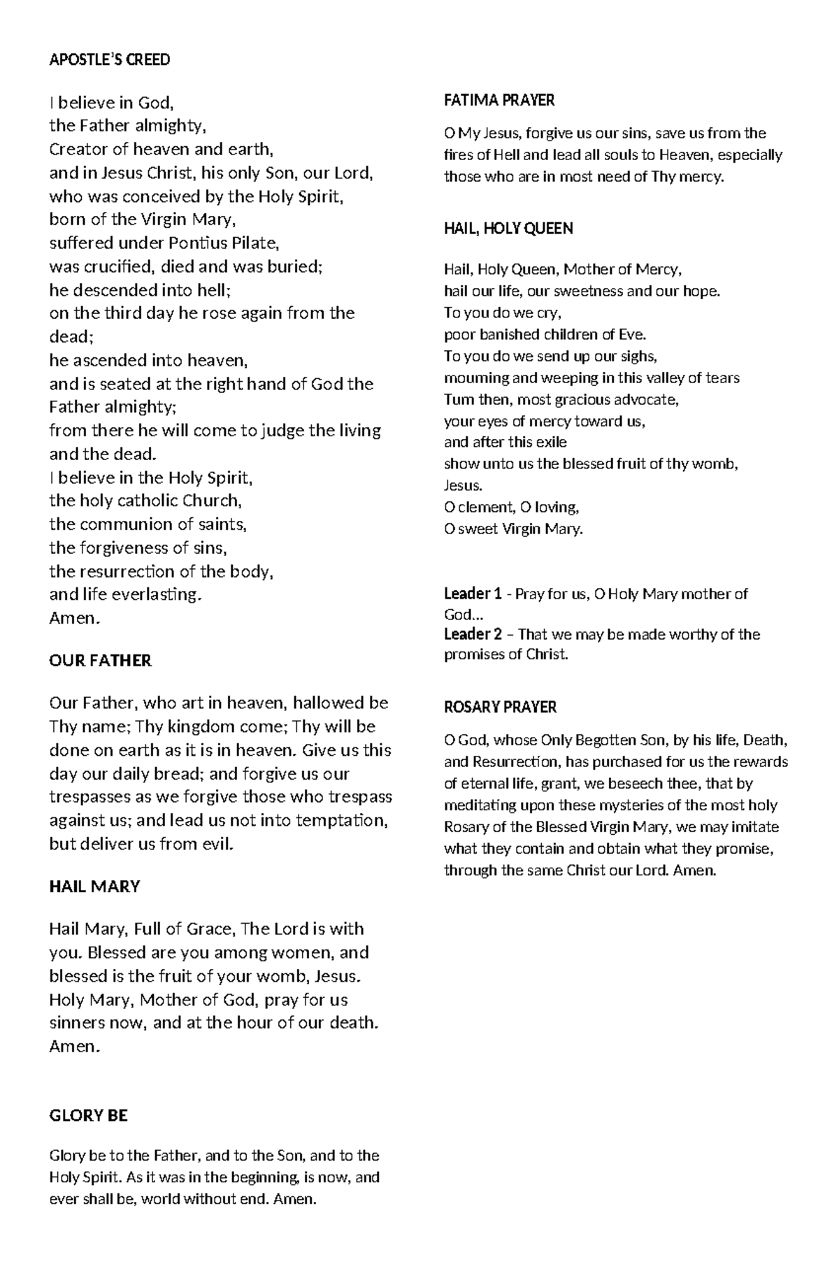 Rosary Prayers: A Guide to the Apostle’s Creed and Key Prayers - Studocu