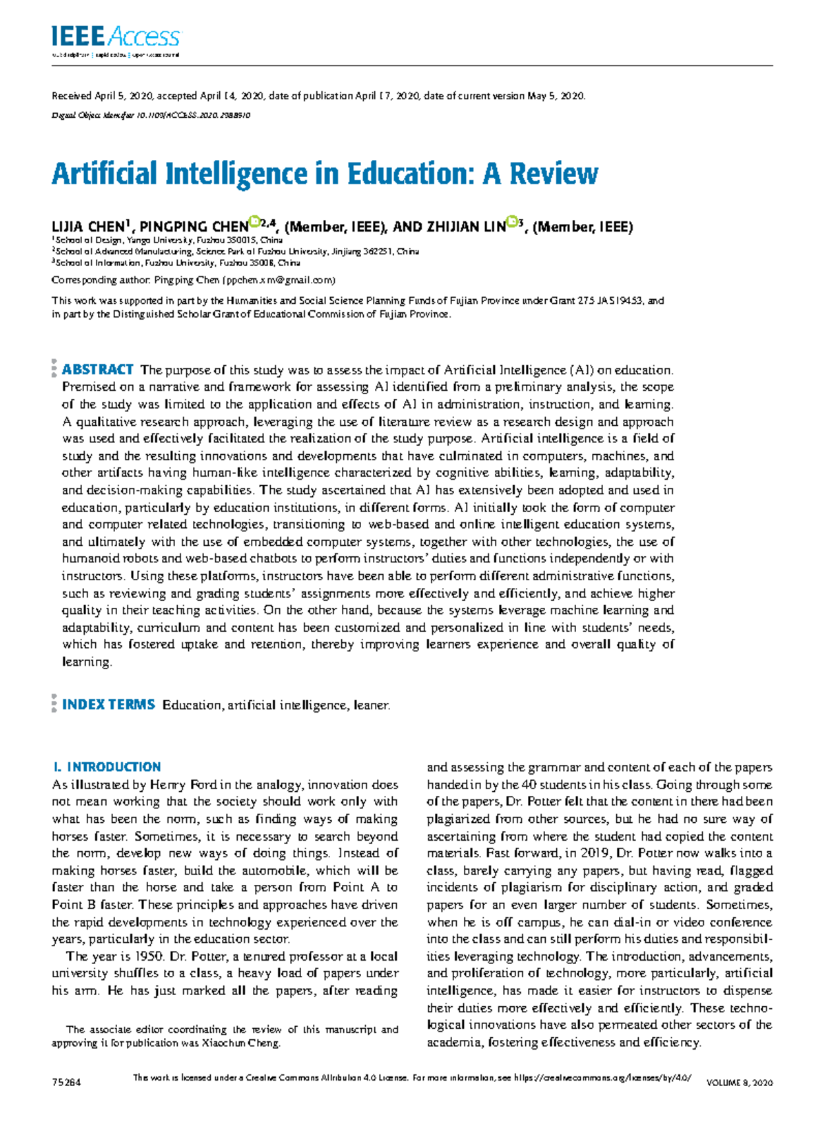 Artificial Intelligence in Education A Review - Received April 5, 2020 ...