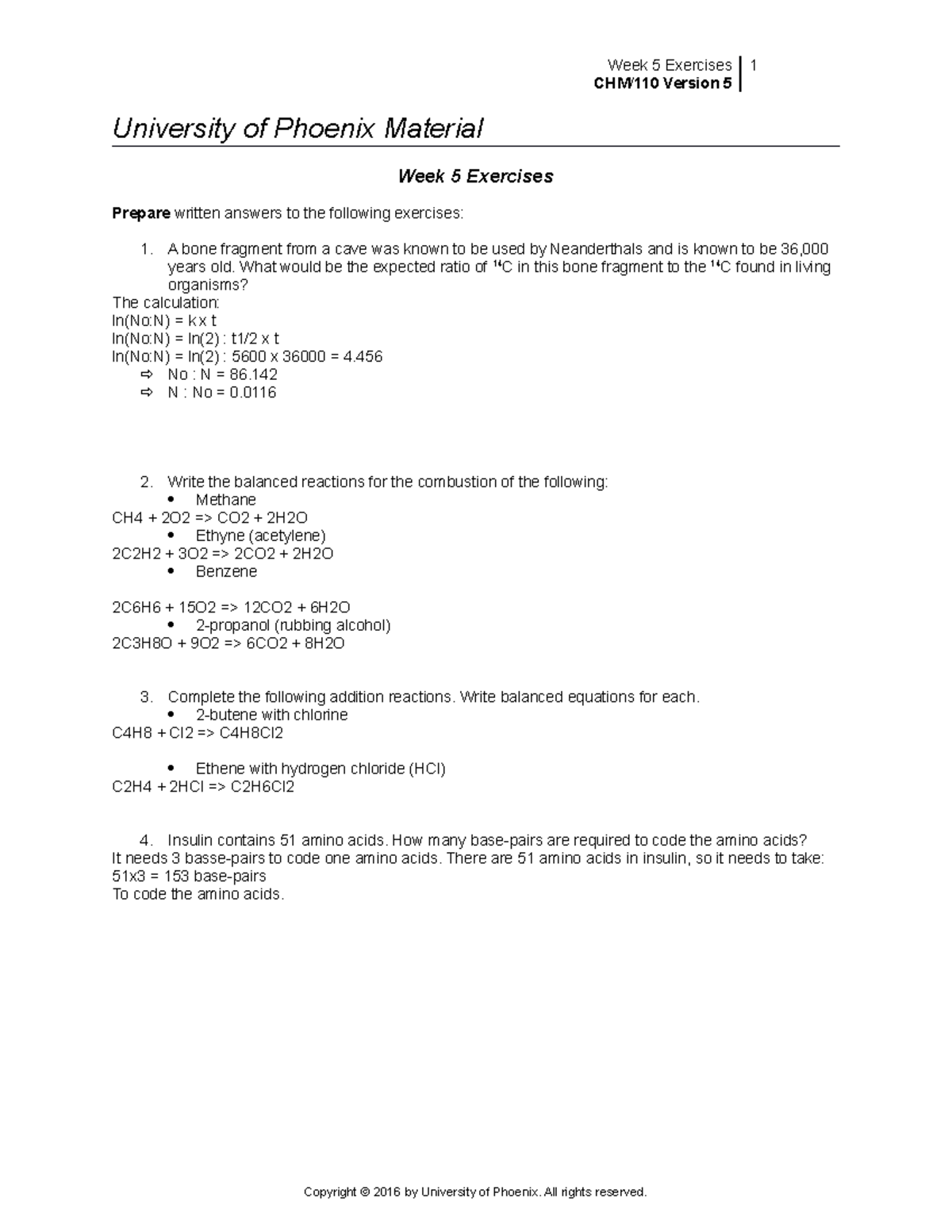 Chm110r5 week 5 exercises - Week 5 Exercises CHM/110 Version 5 1 ...