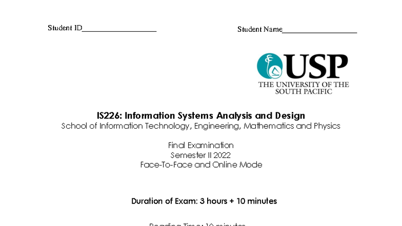 IS226: Information Systems Analysis & Design Final Exam 2022 - Studocu