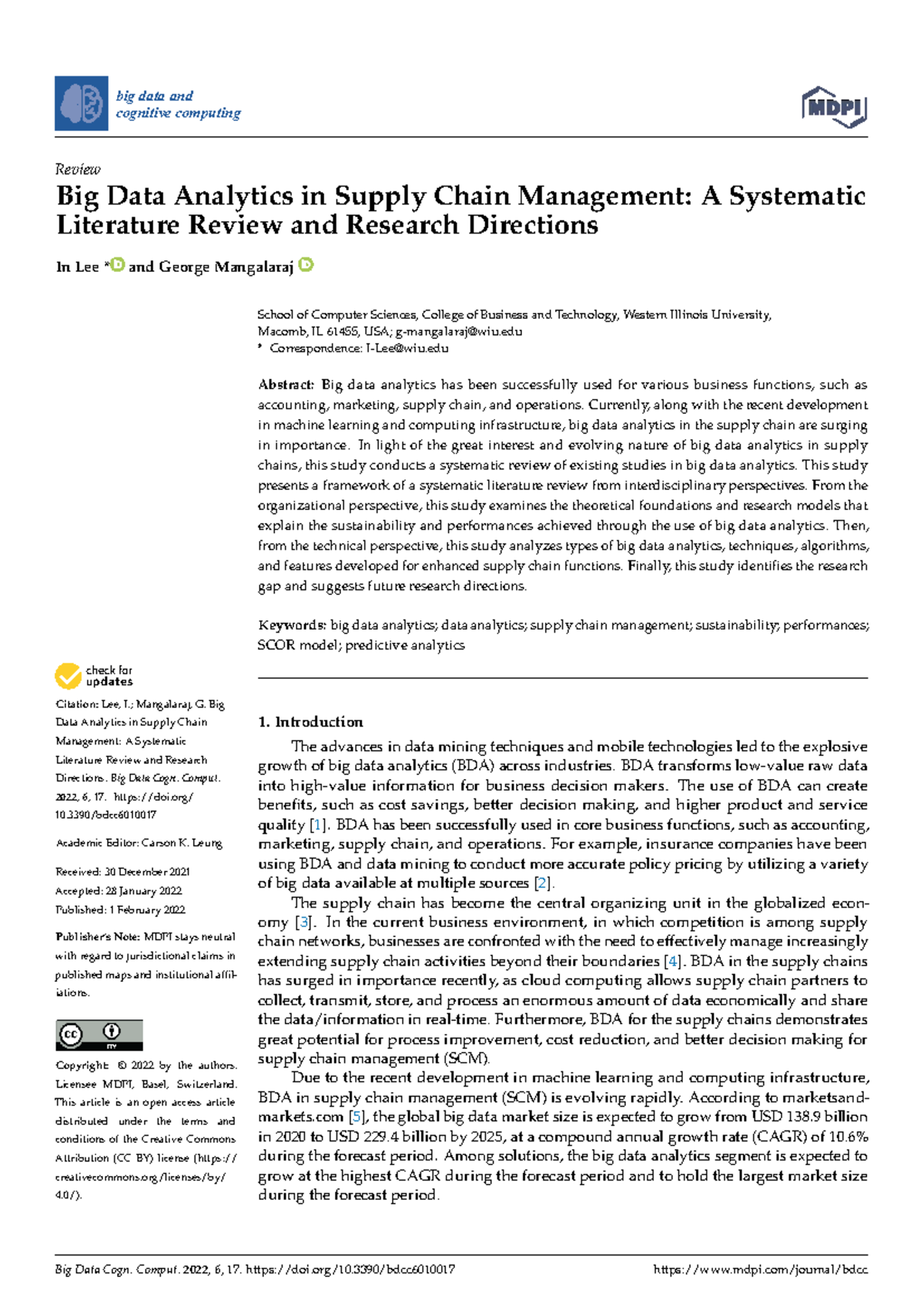 Big Data Analytics in Supply Chain Management: A Systematic Review ...