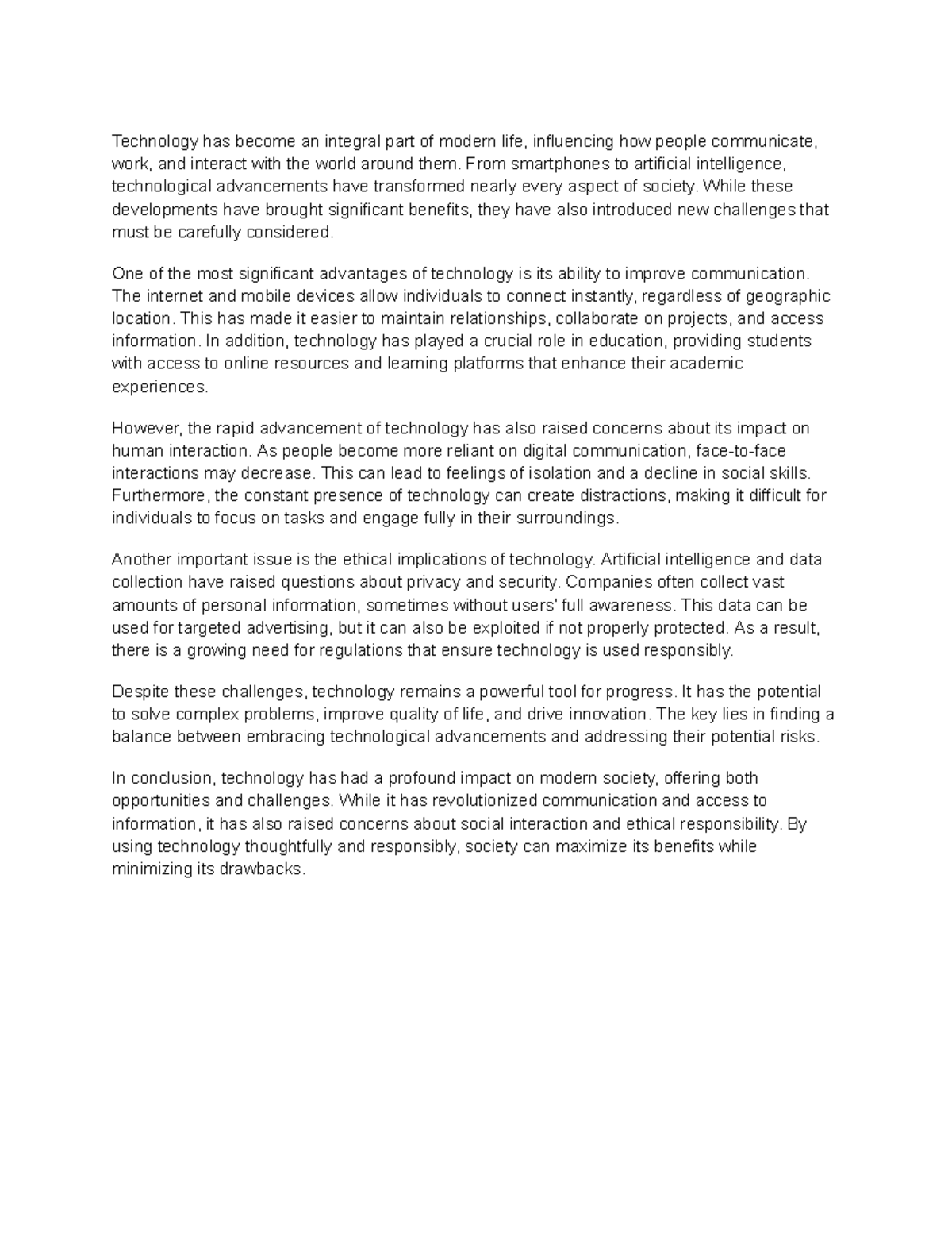 The Role of Technology in Modern Society: Impacts & Challenges - Studocu