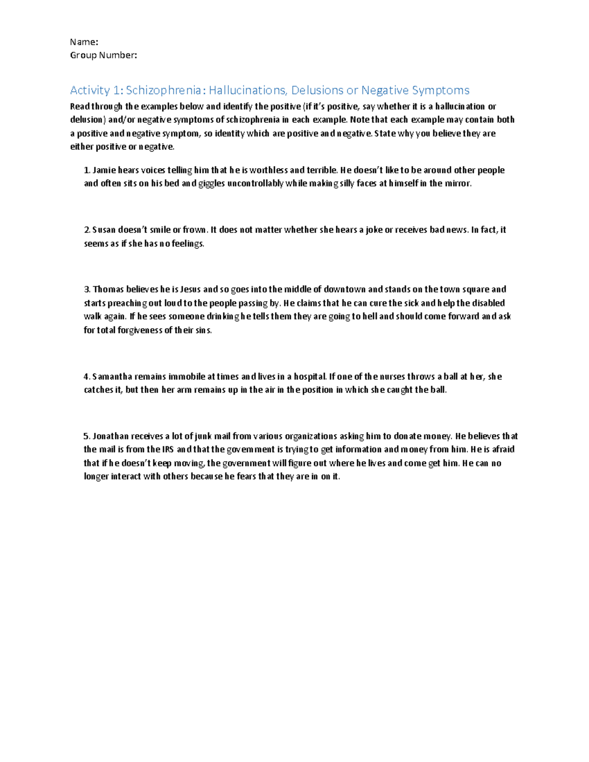 Schizophrenia- Hallucinations, Delusions or Negative Symptoms:: - Note ...