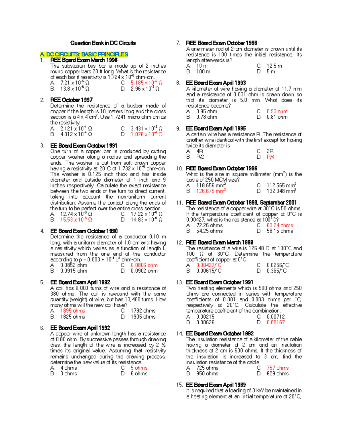DC Circuits: Comprehensive Question Bank for REE & EE Exams - Studocu