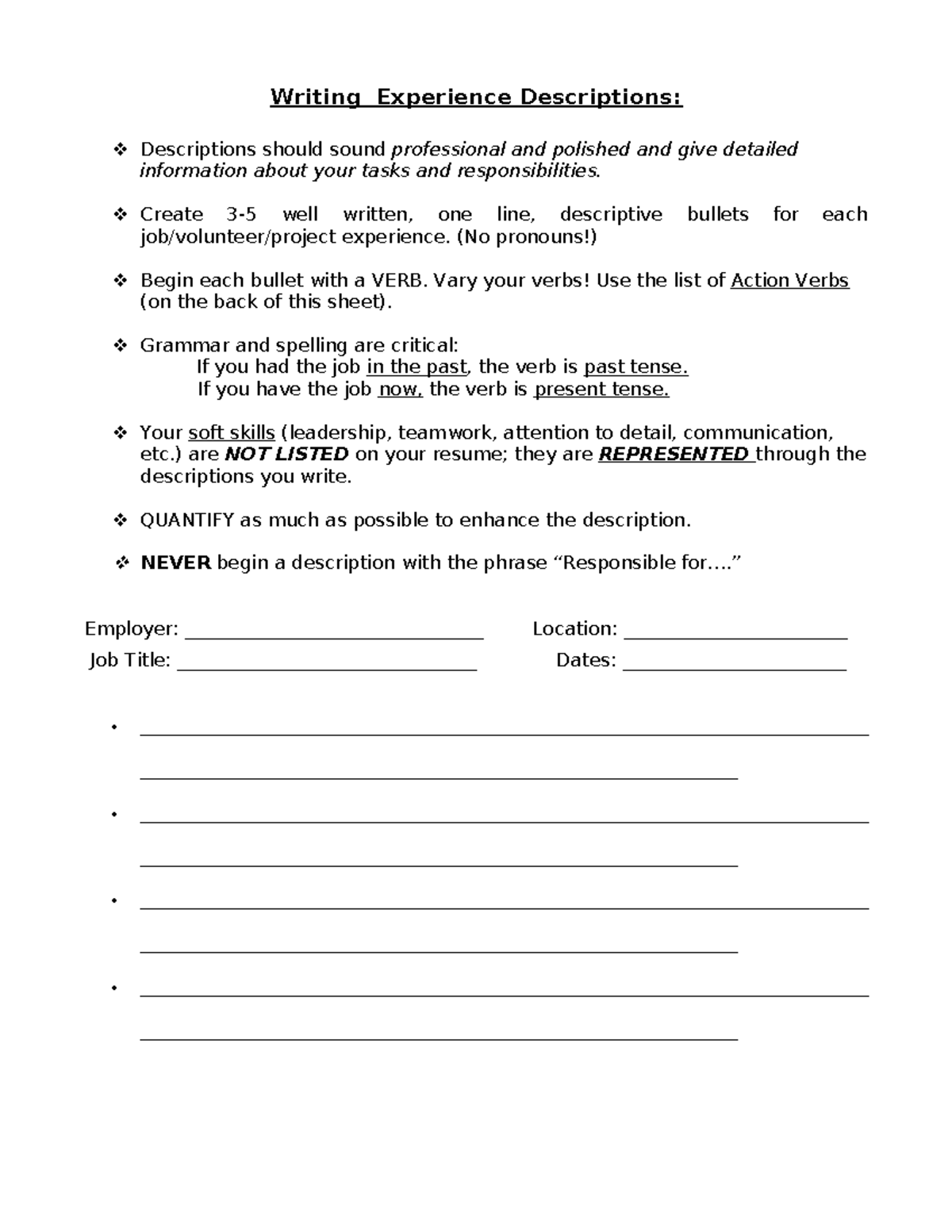 How to Write Professional Experience Descriptions for Resumes - Studocu
