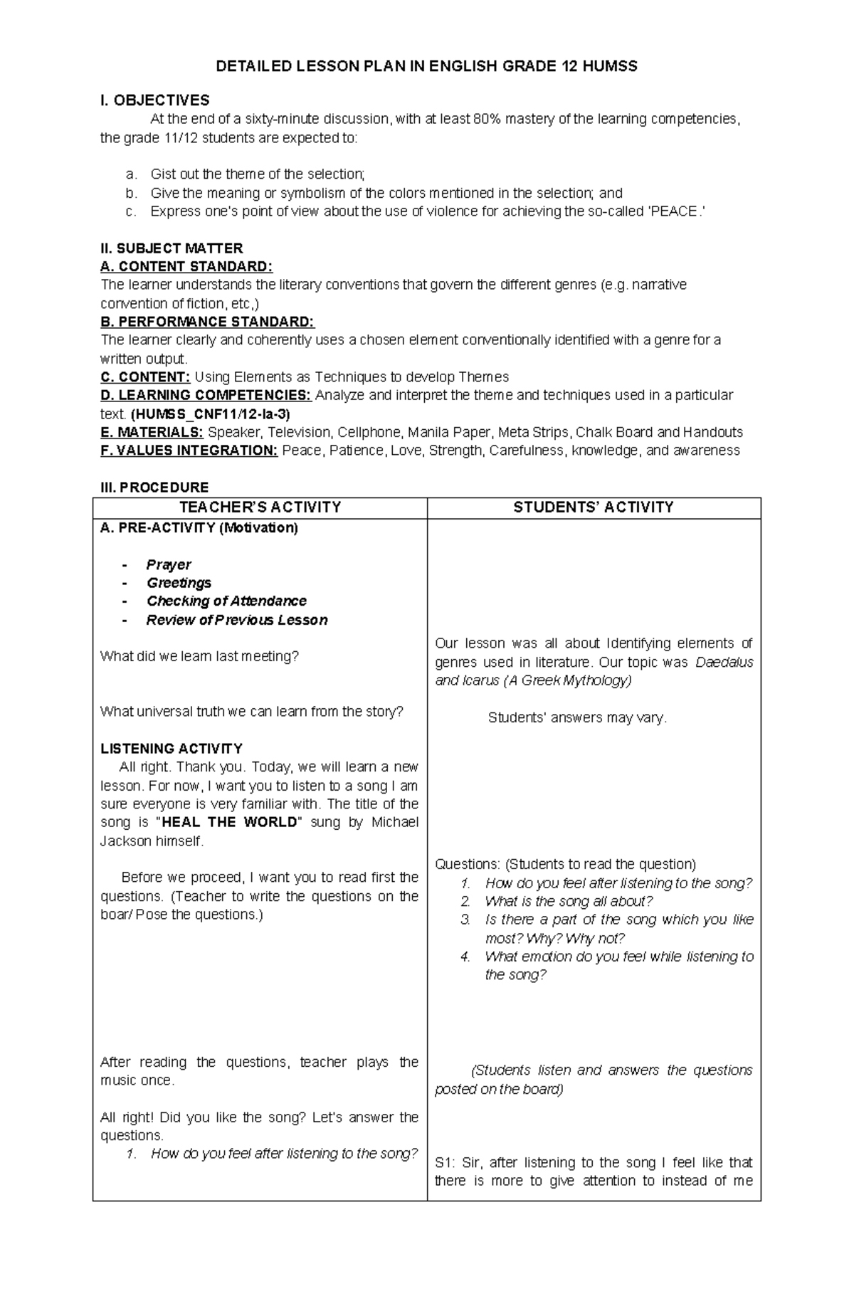 Detailed Lesson PLAN IN English Grade 12 - DETAILED LESSON PLAN IN ...