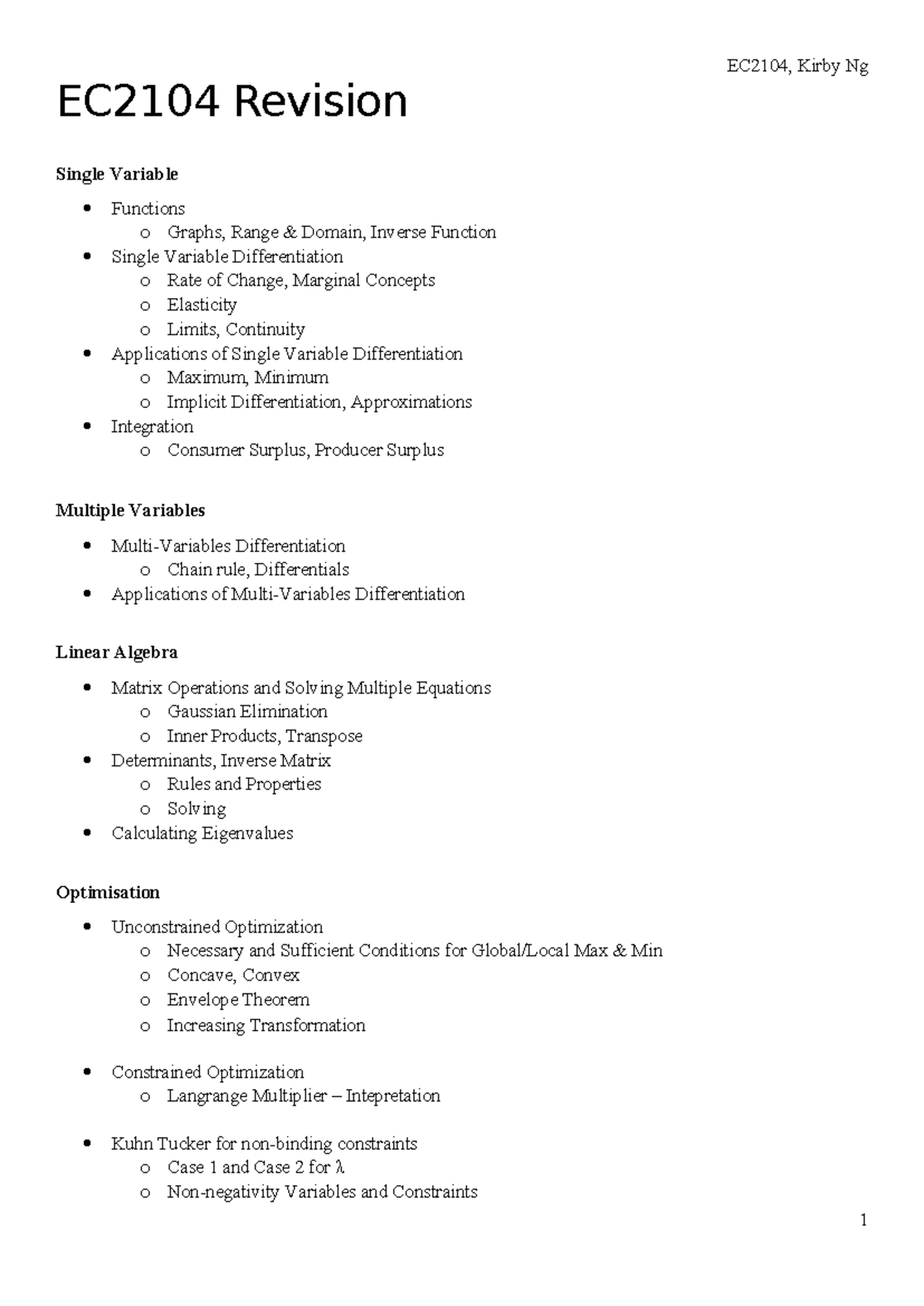 EC2104 DIY Final Notes - Comprehensive Revision Guide - Studocu