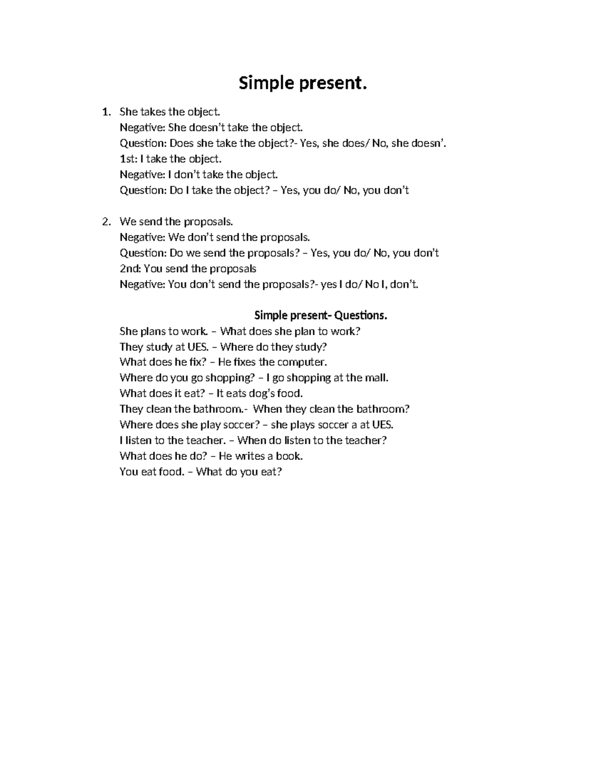 Simple Present Tense Practice - Simple Present 2 - Studocu