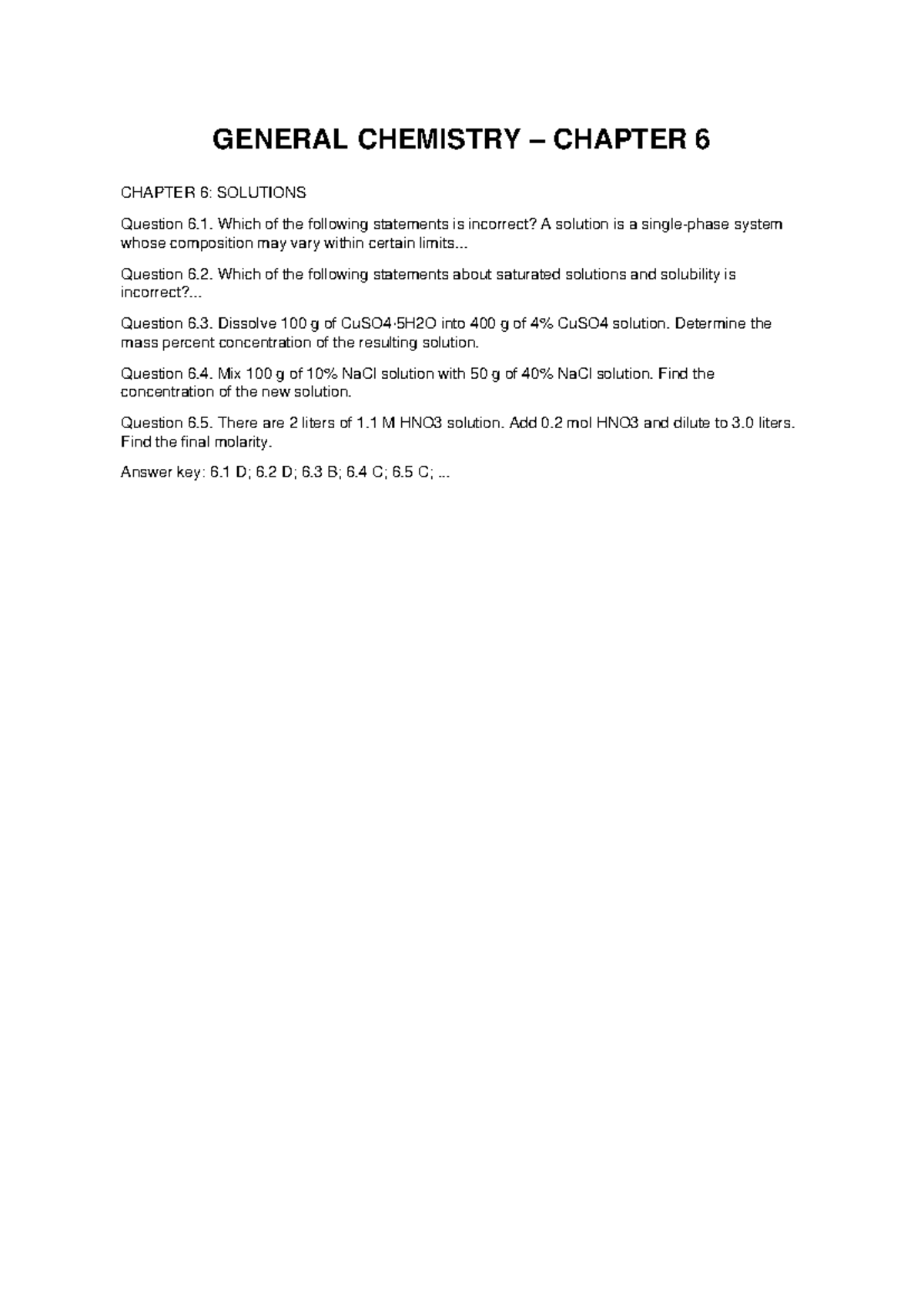 GENERAL CHEMISTRY CH 6: SOLUTIONS Q&A and Answer Key - Studocu