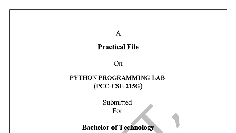 Practical File on Python Programming Lab (CSE 3rd Sem) - Studocu