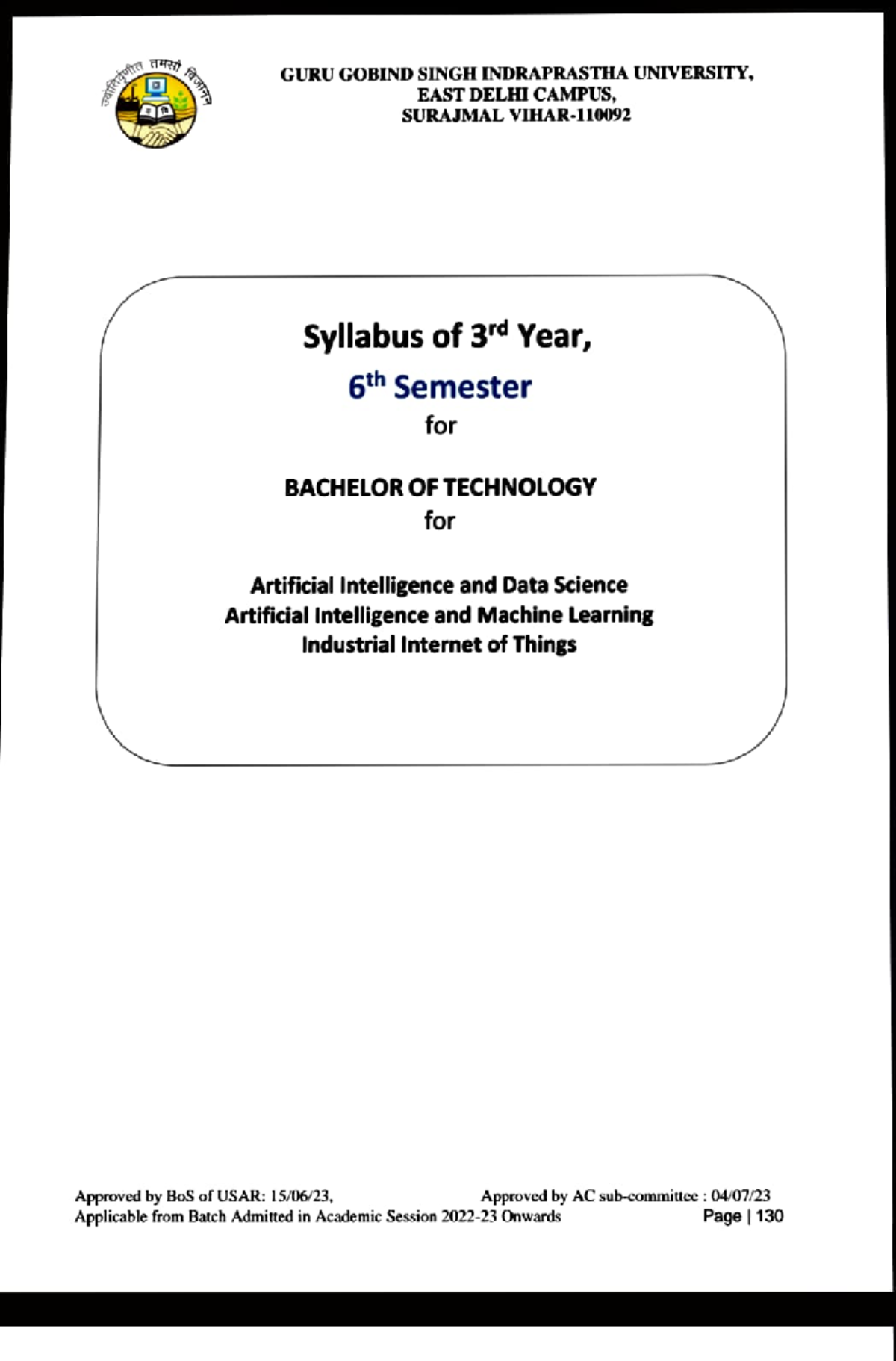 6th Semester Syllabus for B.Tech in AI & Data Science (AIDS) - Studocu