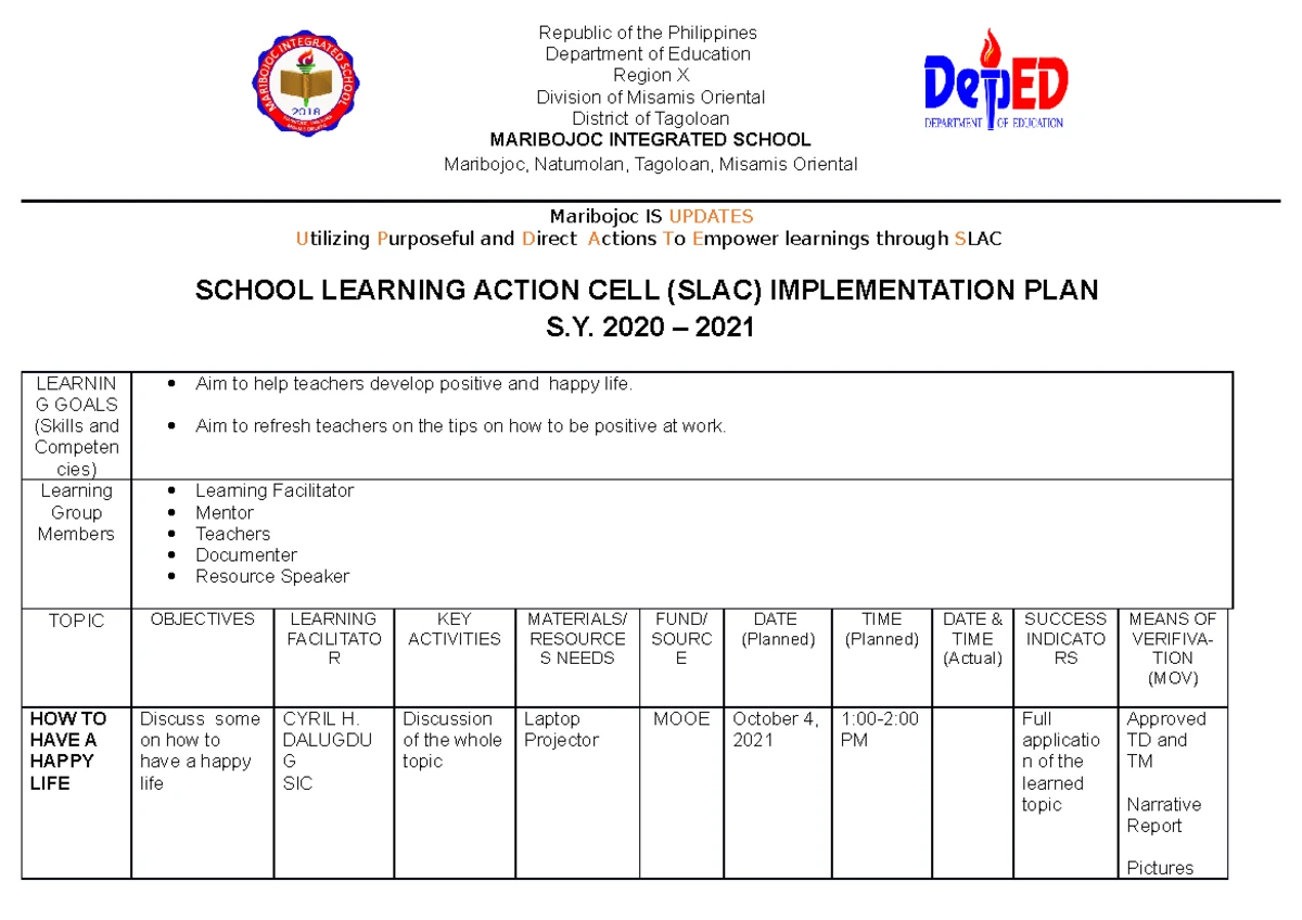 LAC Attendance - LAC - Innovative Leadership in Education - CONDUCT OF ...