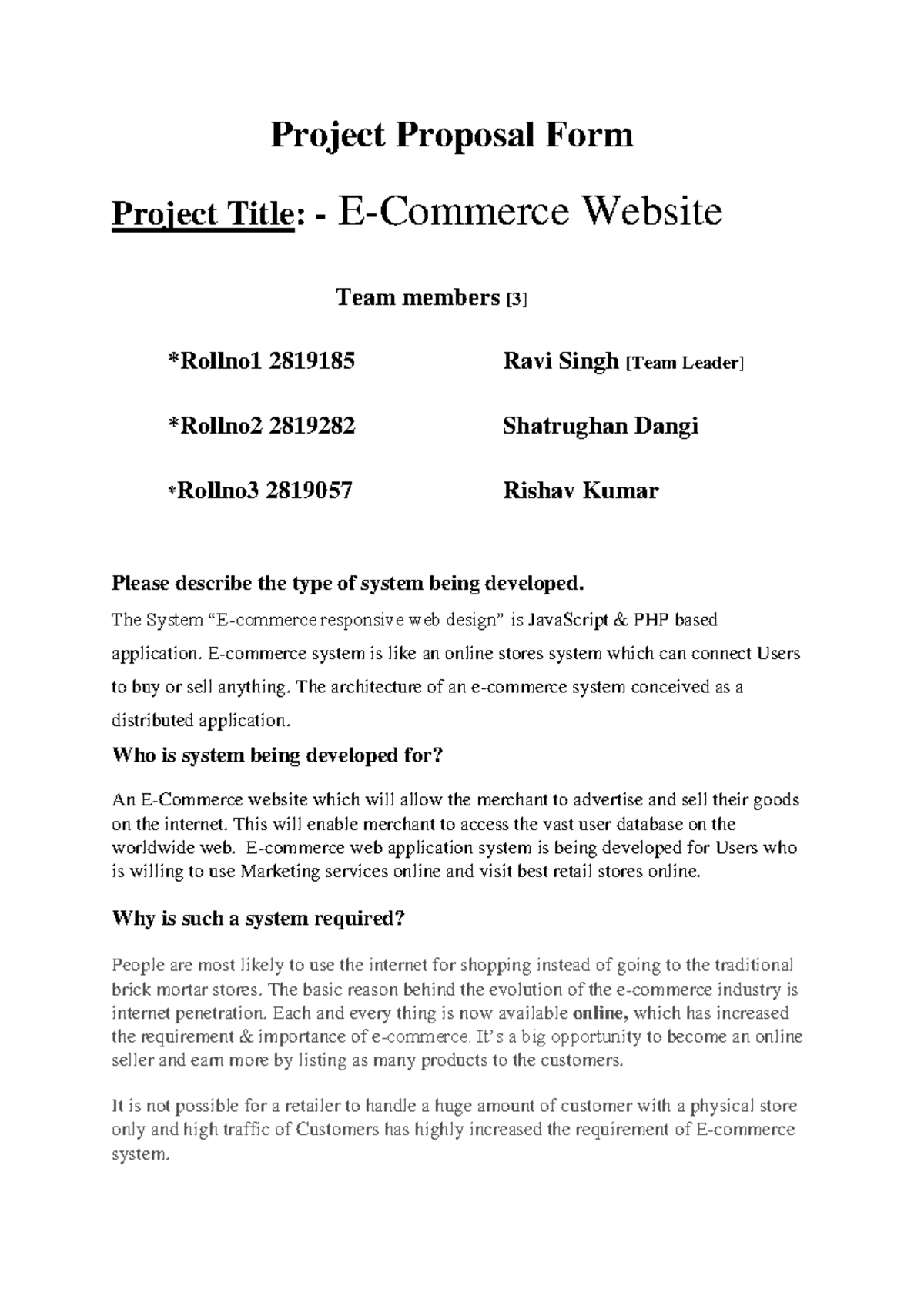 E-commerce Project Proposal (CS101): Website Development Overview - Studocu