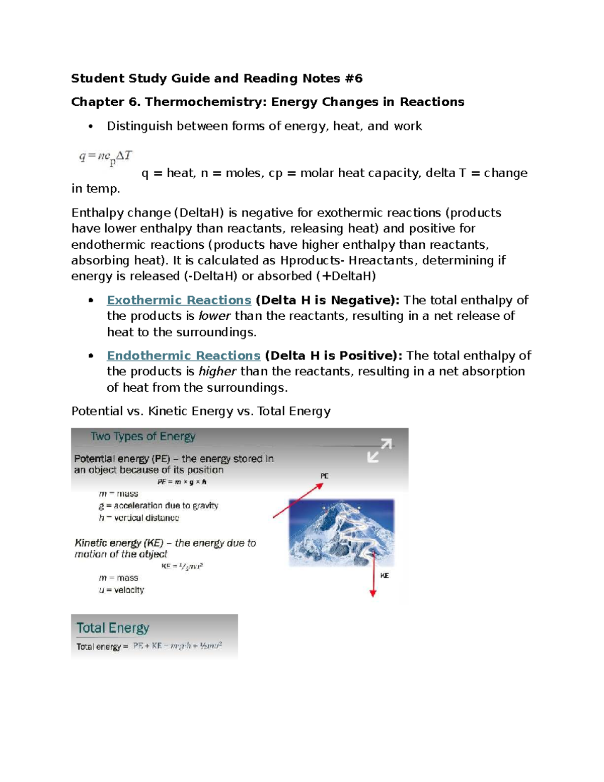 Student Study Guide: Chapter 6 - Thermochemistry Insights - Studocu